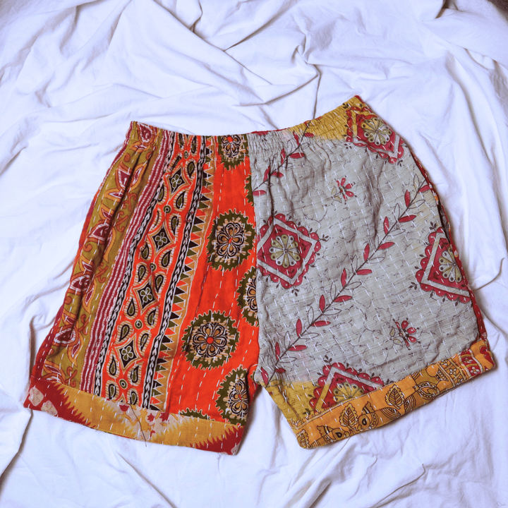 OOAK Cotton Kantha Beach Shorts - Medium (0001) - Ethically Made