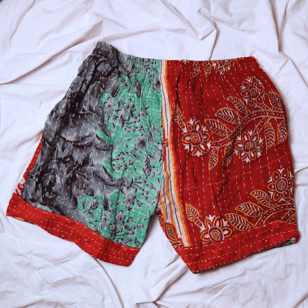 OOAK Cotton Kantha Beach Shorts - XL (0001) - Ethically Made