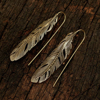 Brass Long Feather Earring - Ethically Made