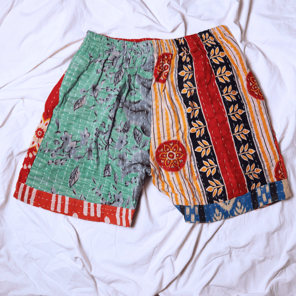 OOAK Cotton Kantha Beach Shorts - Large (0002) - Ethically Made