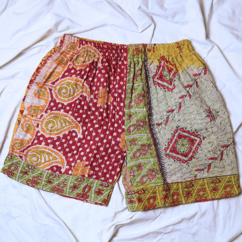 OOAK Cotton Kantha Beach Shorts - XL (0002) - Ethically Made