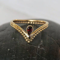 Brass Spotted Chevron Ring with Garnet Stone - Ethically Made