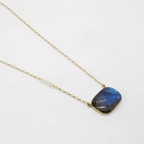 Labradorite Necklace with Moonstone Beads - Ethically Made