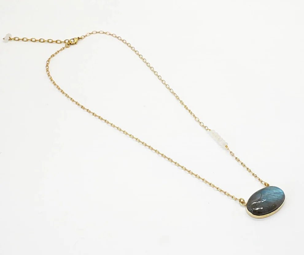 Labradorite Necklace with Moonstone Beads - Ethically Made