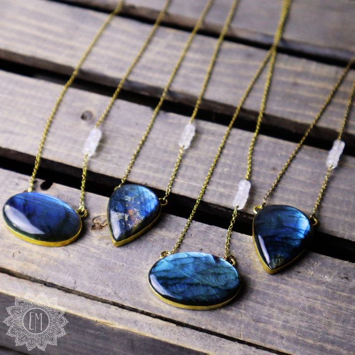 Labradorite Necklace with Moonstone Beads
