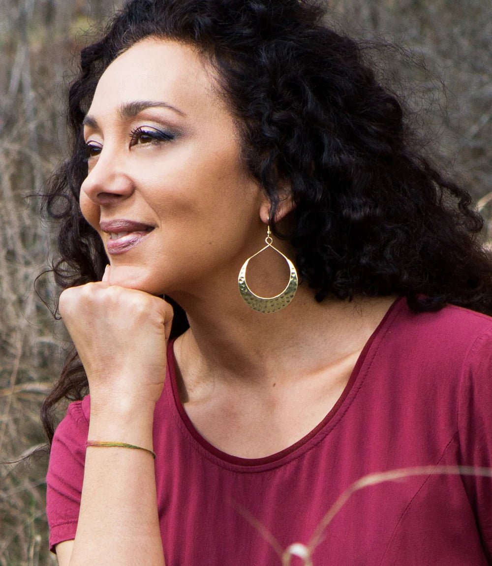 Lunar Crescent Hammered Gold Earrings - Ethically Made