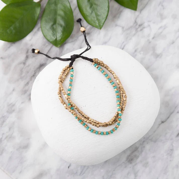 Three - Strand Brass Beaded Bracelet - Ethically Made