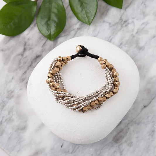 Silver Two - Tone Brass Beaded Bracelet - Ethically Made