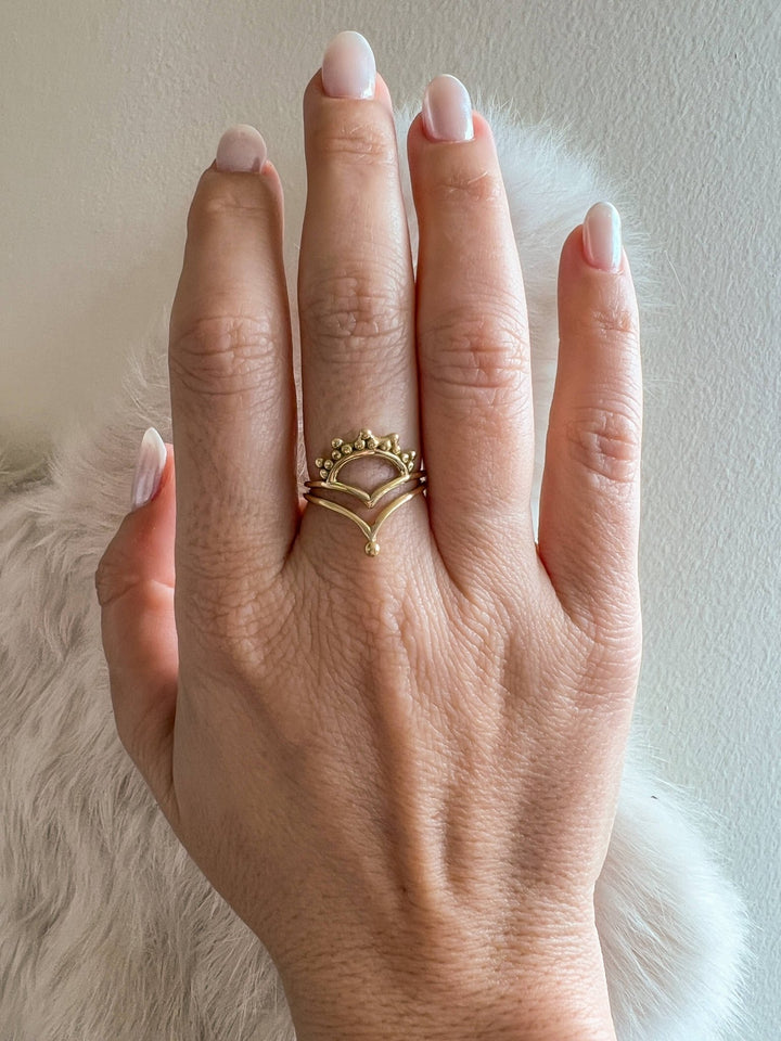 Brass Double Crown Ring - Ethically Made